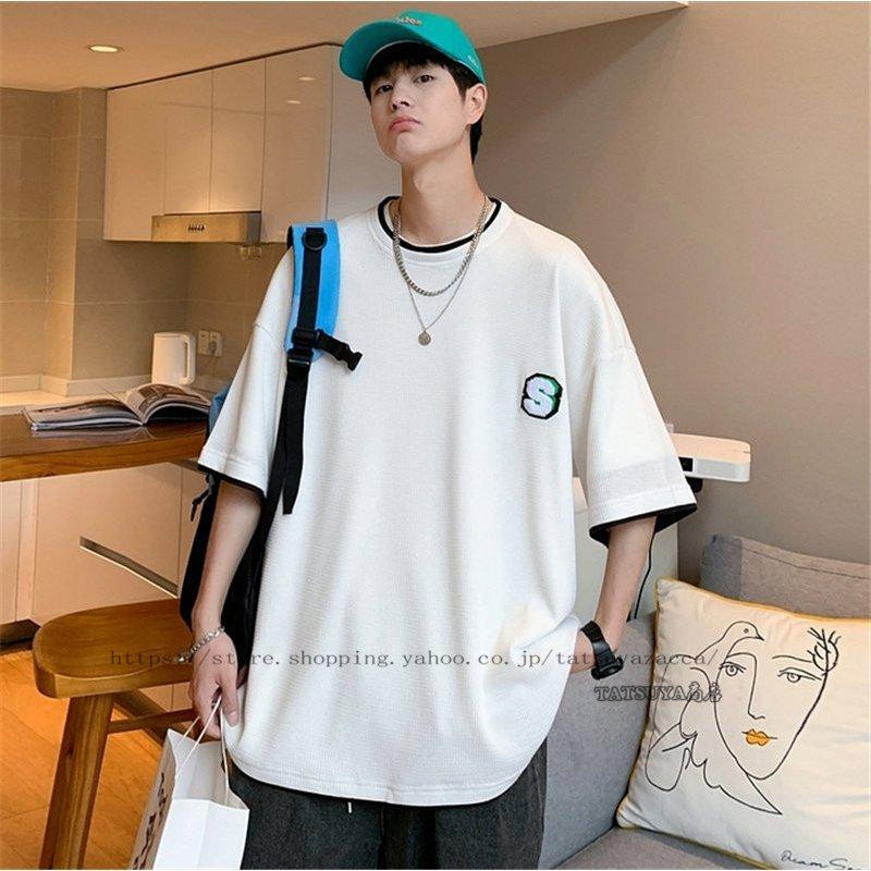 卸し売り購入 Tシャツ カットソー トップス カットソー 春夏 重ね着風 代 30代 40代 ゆったり 半袖tシャツメンズtシャツ ゆったりクールネック重ね着風おしゃれ通学春夏服カジュアル英字柄韓国服レイヤードインナーt丸首韓国ファッション Www Threeriversofs Com