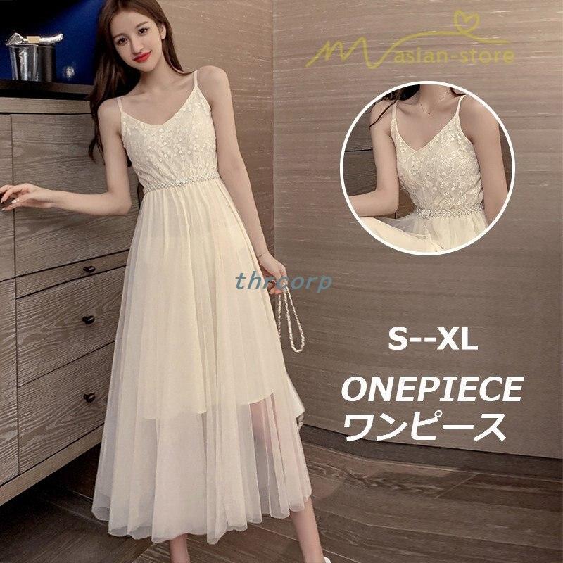 日本最大のブランド キャミワンピースチュールワンピース透け感裏地付きフェミニン夏コーデミディアム丈ワンピースレースノースリーブ着痩せ無地淑女ハイウエスト