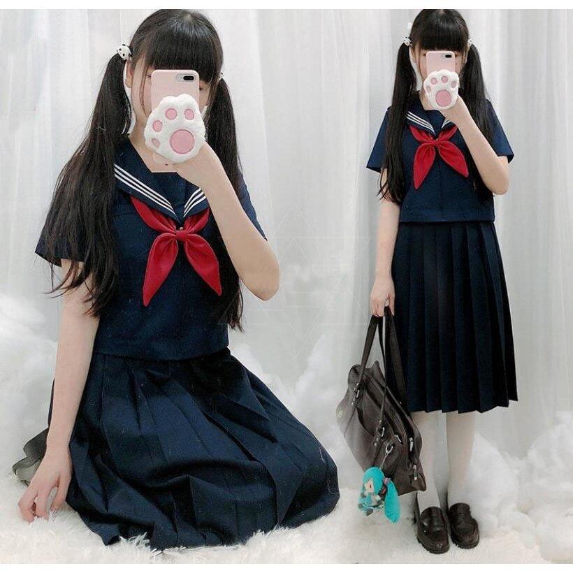 セーラー服女子jk制服学生服上下セットアップ半袖セーラー服 ミモレ丈スカートリボン中学生高校生大人可愛い春夏コスプレ衣装スクール制服紺 Thr Thrcorp 通販 Yahoo ショッピング