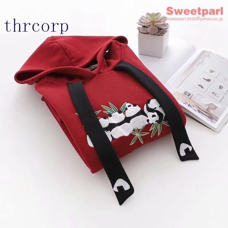 パーカー レディース ロング丈 パンダ 可愛い チャイナ風 切り替え バルーン袖 プルオーバー トップス パーカーワンピ 10代 代 30代 安い