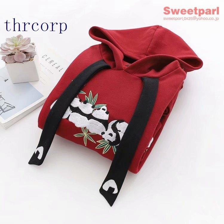 パーカー レディース ロング丈 パンダ 可愛い チャイナ風 切り替え バルーン袖 プルオーバー トップス パーカーワンピ 10代 代 30代 安い