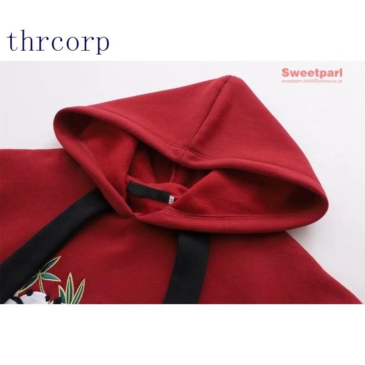 パーカー レディース ロング丈 パンダ 可愛い チャイナ風 切り替え バルーン袖 プルオーバー トップス パーカーワンピ 10代 代 30代 安い