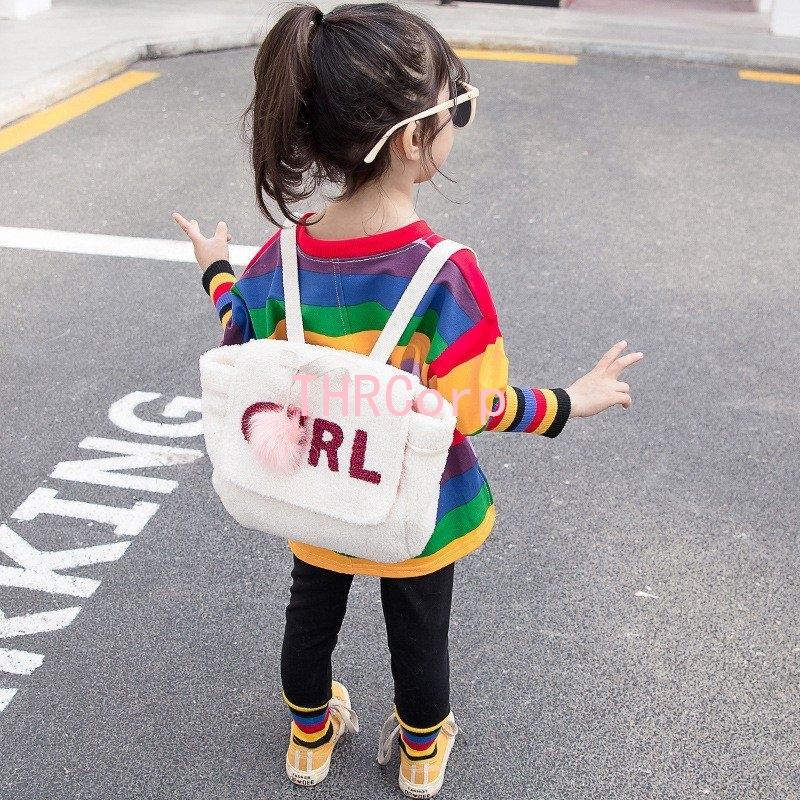 セットアップ ロングtシャツ キッズ 女の子 子供服 上下セット トップス サイドスリット 虹色 ボーダー柄 英文字 レギンス ロングパンツ 豪華で新しい