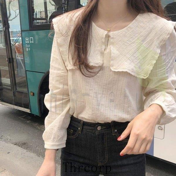 高校生 中学生 ファッション 10代 代 長袖 韓国 おしゃれ トップス レディース シャツ 夏 春 秋 レースラウンドネックトップス ブラウス 5031 超特価激安