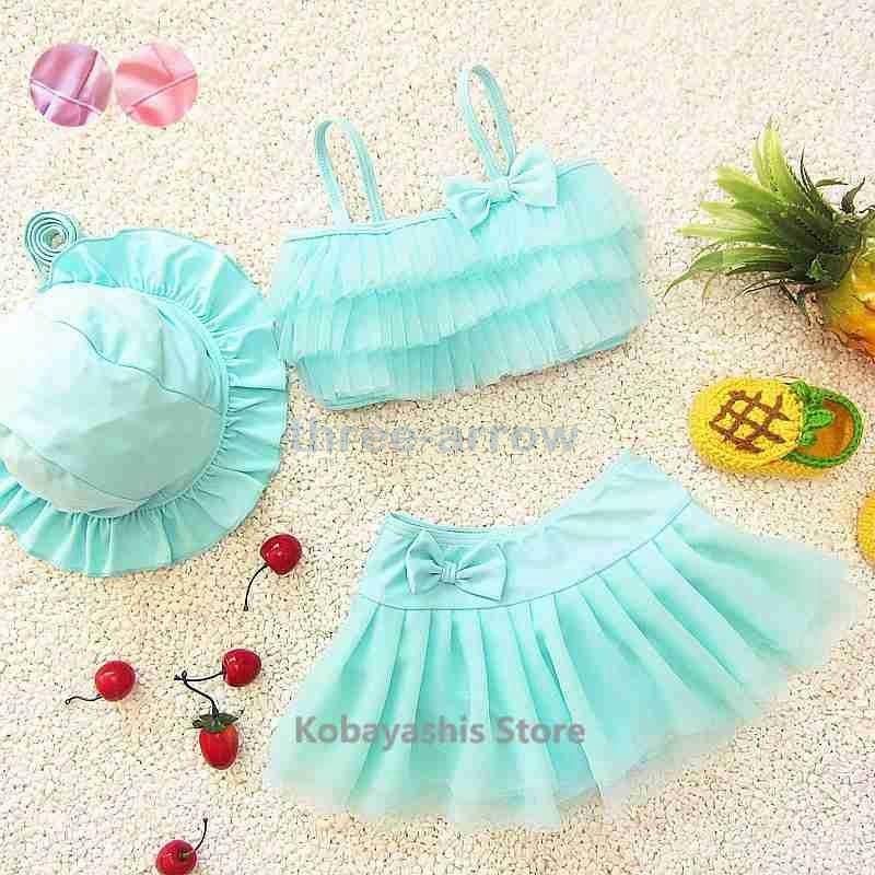 売買 水着女の子トップススカートキャップ付き3点セットセパレート子供こども女児スイムフリル水着ベビー水着キッズ水着子供