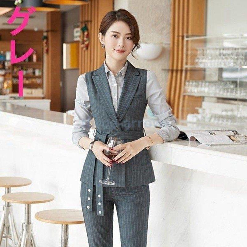 パンツスーツ ベスト スカート 2点セット レディース スーツ フォーマル Ol通勤 ストライプ ジレベスト 事務服 制服 面接 入学式 卒業式 Three 3817xcbhd スリーアロー 通販 Yahoo ショッピング