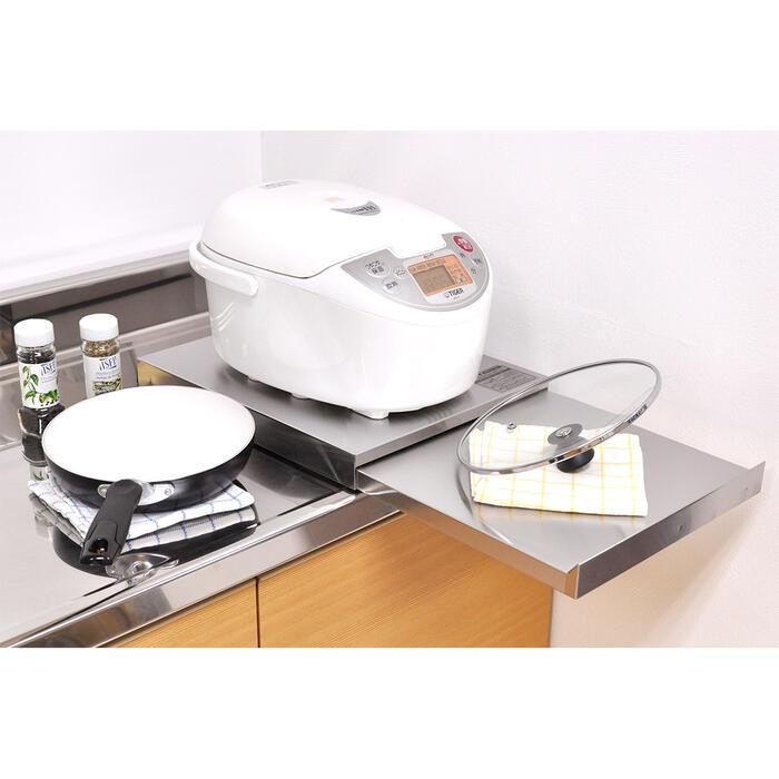 家電下スライドテーブル 幅30×奥行40 ｜ コンパクト 棚 日本製 足立製作所 ステンレス キッチン作業台 レンジ下 炊飯器下 作業スペース（Yahoo!・S.S.S Yahoo!ショップ）