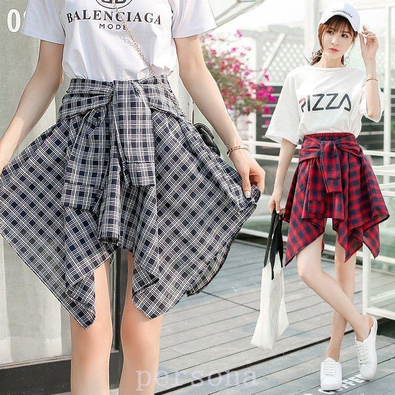 シャツ腰巻き風スカート チェック柄 レイヤード 付け裾 ダンス jazz