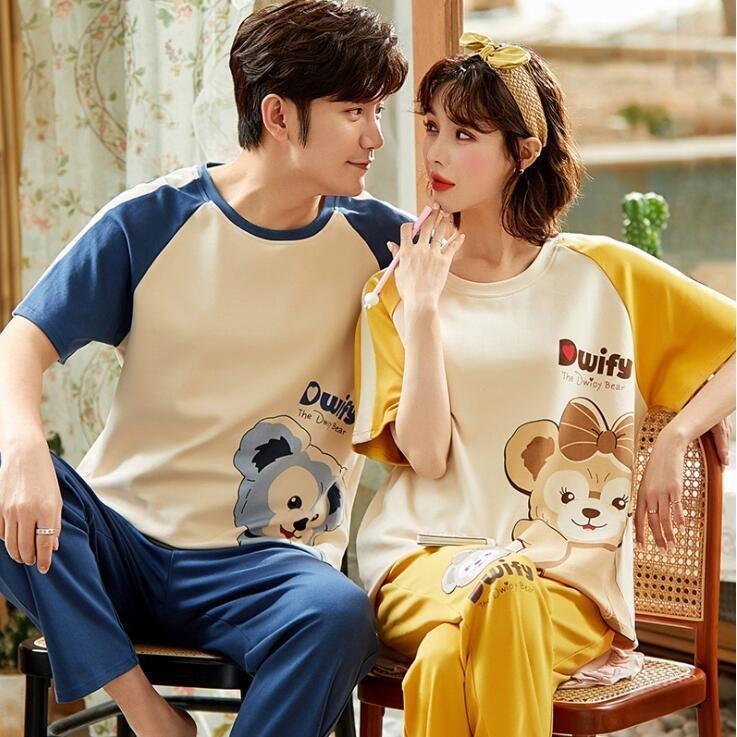 パジャマカップル上下セット春夏秋半袖綿ペアルックカップル寝 パジャマカップル上下セット春夏秋半袖綿ペアルックカップル寝