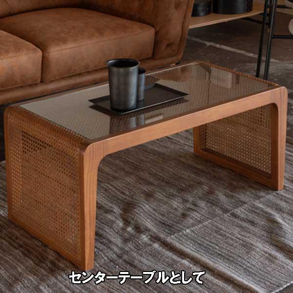 センターテーブル ガラス おしゃれ 幅90cm 木製 カゴメ格子編み