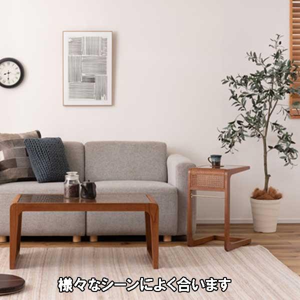 サイドテーブル 木製 木 ガラス 北欧 コの字 幅30cm ラタン おしゃれ