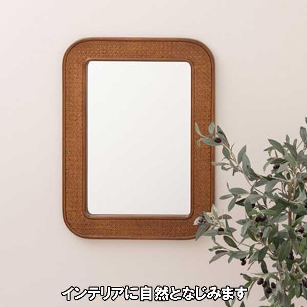 壁掛け鏡 おしゃれ ウォールミラー 3mm飛散防止 軽量 天然木×ラタン