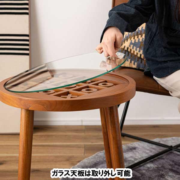 サイドテーブル 木製 丸 丸型 ガラス 5mm強化 北欧 おしゃれ まるばつ