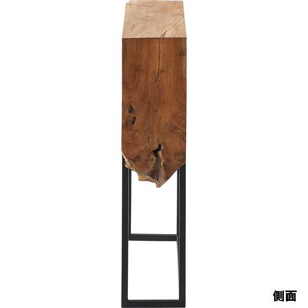 コンソールテーブル スリム 玄関 天然木チーク 奥行18cm ブラックスチールの画像