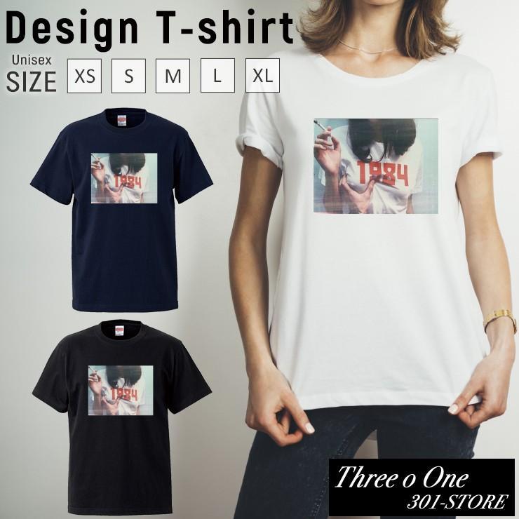 Tシャツ メンズ レディース 半袖 高品質 セクシー ガール タバコ smoking ビンテージ クルーネック プリントTシャツ｜three-o-one