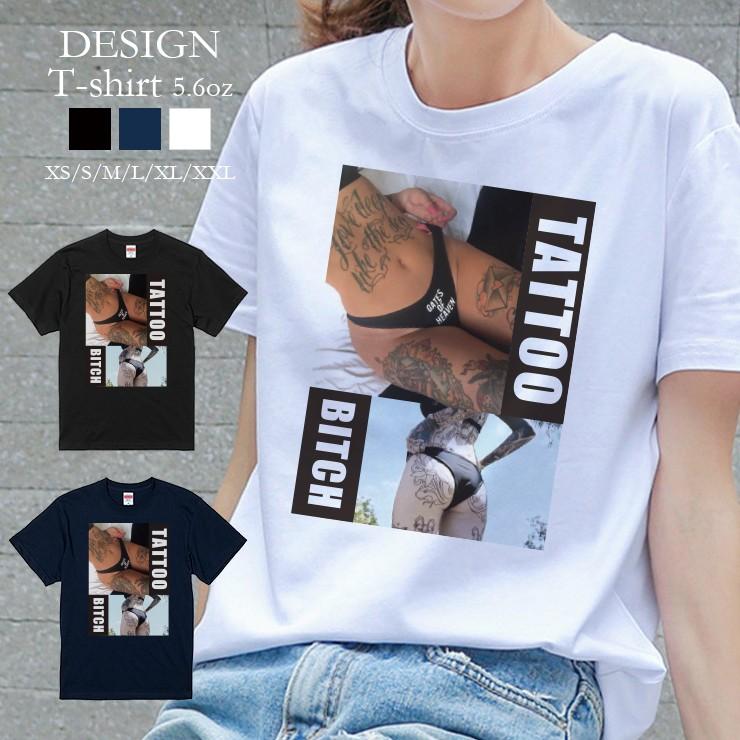 Tシャツ レディース 半袖 トップス 男女兼用 セクシー タトゥー ロゴ ビッチ ガール 海外 クルーネック プリントtシャツ Dt8556 W Three O One 301 Store 通販 Yahoo ショッピング