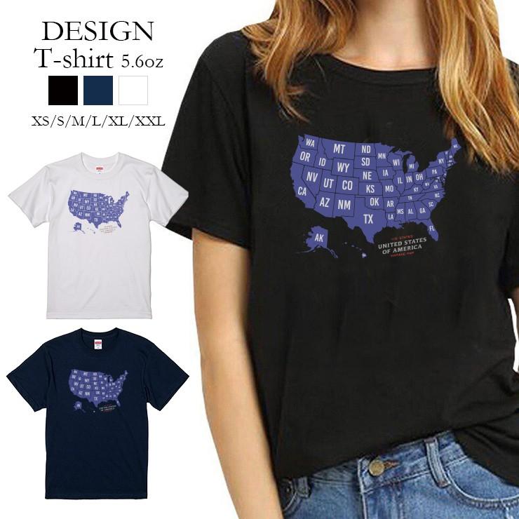 Tシャツ レディース 半袖 トップス 男女兼用 地図 アメリカ大陸 イラスト おしゃれ ロゴ クルーネック プリントtシャツ Dt8610 W Three O One 301 Store 通販 Yahoo ショッピング