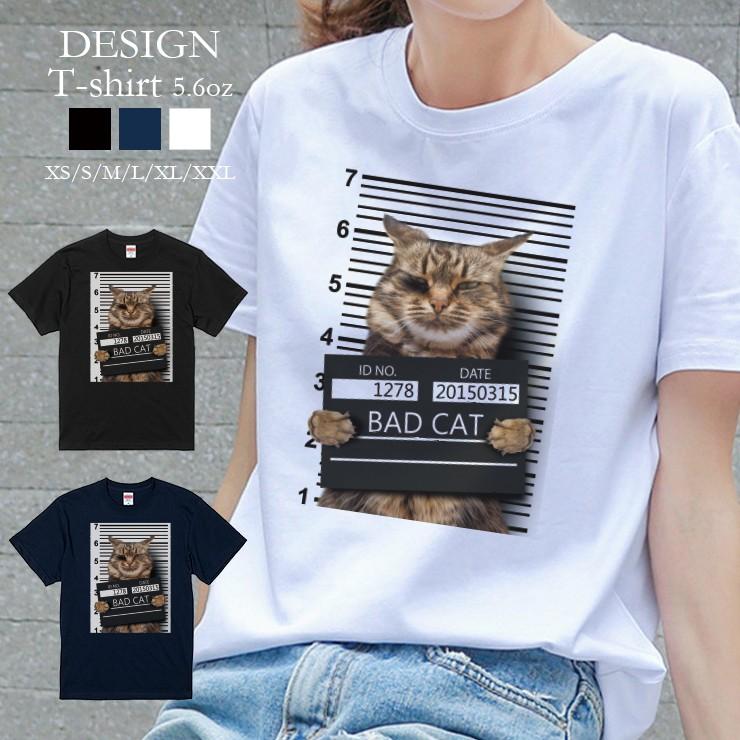 Tシャツ レディース 半袖 トップス 男女兼用 猫 ネコ ワル猫 悪い猫 おもしろTシャツ クルーネック プリントTシャツ｜three-o-one