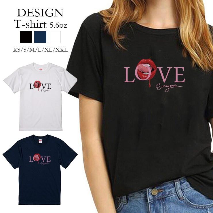 Tシャツ レディース 半袖 トップス Love リップ 唇 赤 ロゴ クルーネック プリントtシャツ Dt8677 W Three O One 301 Store 通販 Yahoo ショッピング