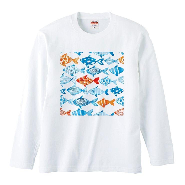 Tシャツ ロンt 長袖 メンズ 男女兼用 魚 おさかな イラスト 海 魚群 かわいい メンズファッション ロングtシャツ Longt8543 Three O One 301 Store 通販 Yahoo ショッピング