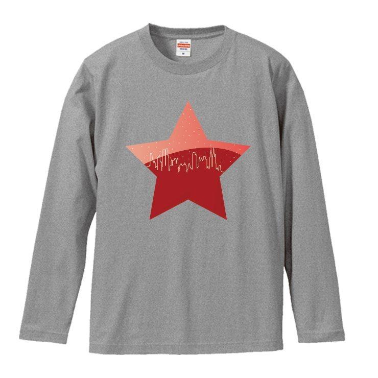 Tシャツ ロンT 長袖 メンズ 男女兼用 星 赤 スター 星柄 ワンポイント