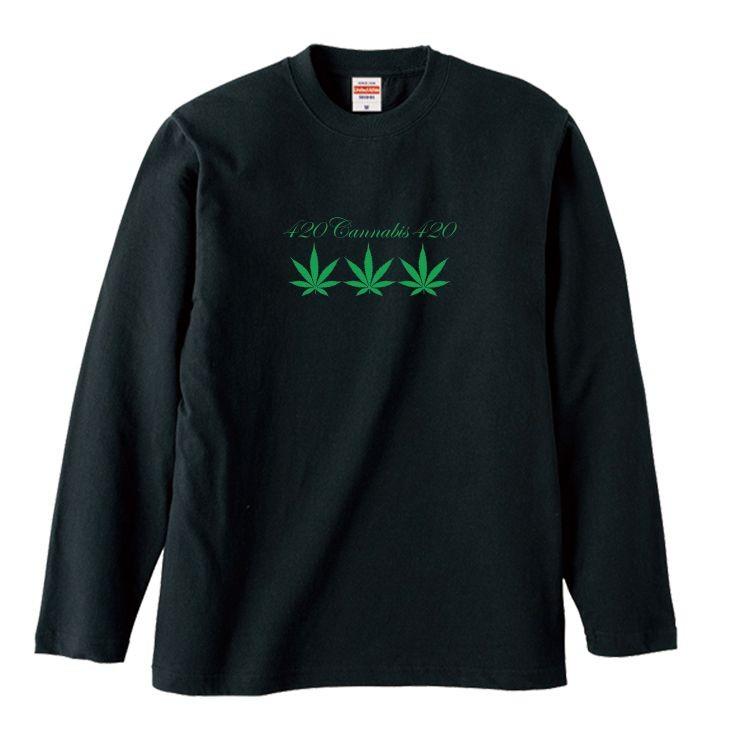 Tシャツ ロンt 長袖 メンズ ガンジャ Weed 葉っぱ リーフ ロゴ 420