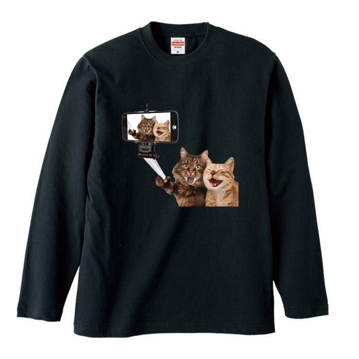 Tシャツ トップス レディース 長袖 ペア おもしろTシャツ ネコ