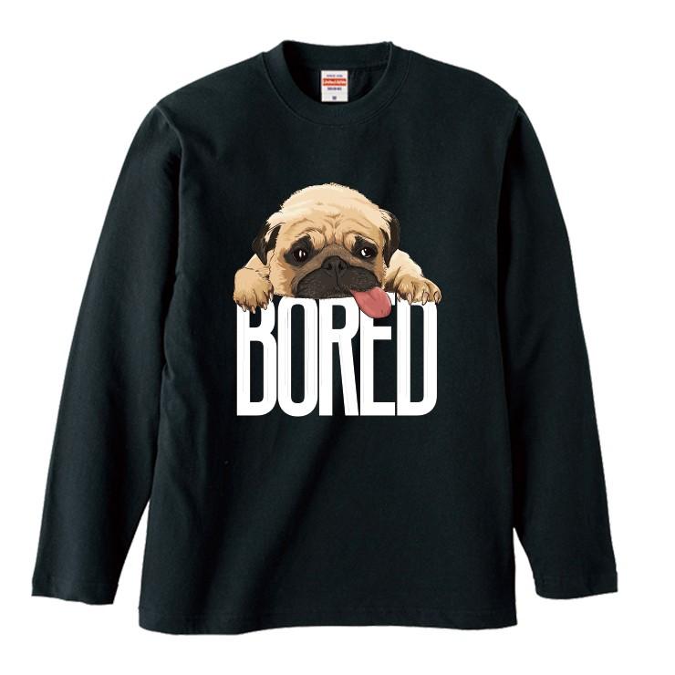 Tシャツ トップス レディース 長袖 Tシャツ ペア パグ 犬 PUG BORED イラスト ペア カップル お揃い おしゃれ かわいい｜three-o-one｜04