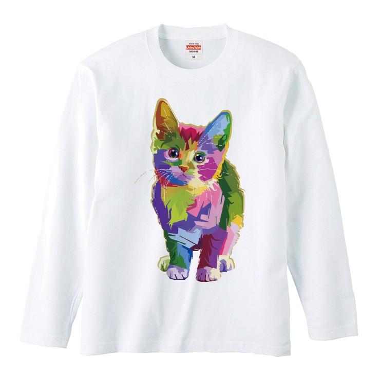Tシャツ トップス レディース 長袖 ペア 猫 ねこ カラフル