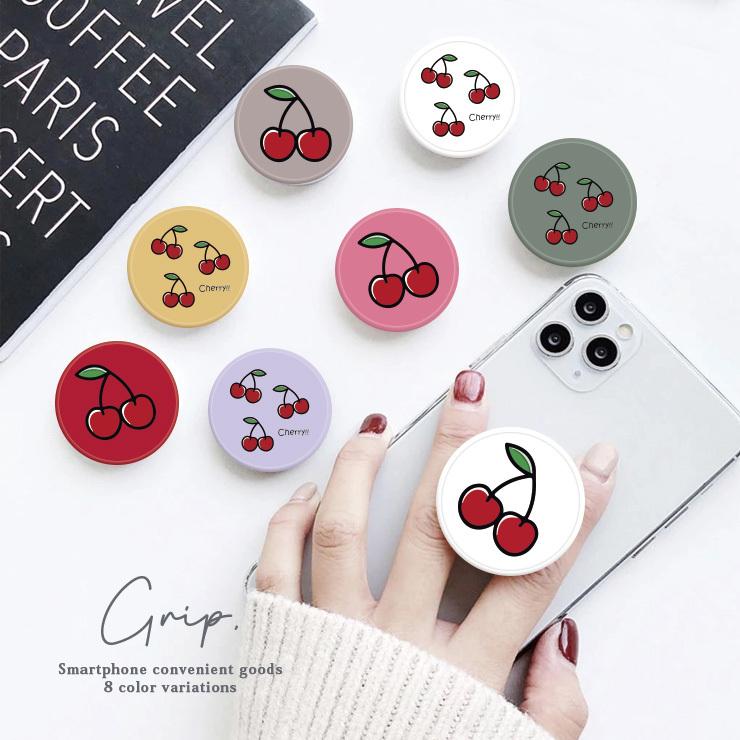 スマホグリップ 韓国 おしゃれ かわいい チェリー サクランボ Cheery ロゴ スマホリング グリップ グリップホルダー 落下防止 スマホスタンド ペア W Grip8510 Three O One 301 Store 通販 Yahoo ショッピング