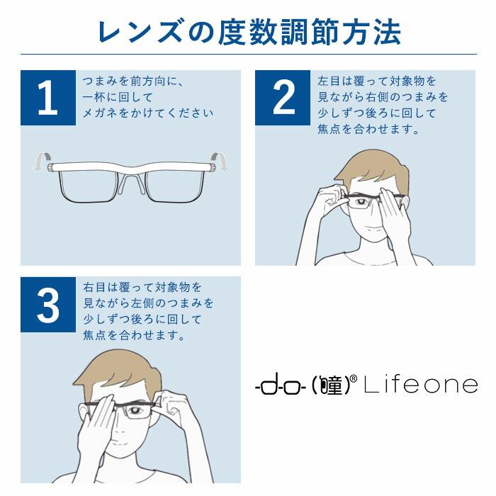 度数調節できる 老眼鏡 度数調整できるメガネ 遠近両用 おしゃれ レディース メンズ ドゥーライフワン 遠視用 近視用 メガネ拭き付き
