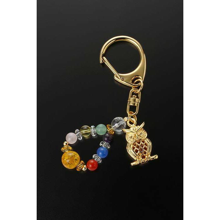 パワーストーン ストラップ 天然石 開運 お守り 水晶 / フクロウの宝石