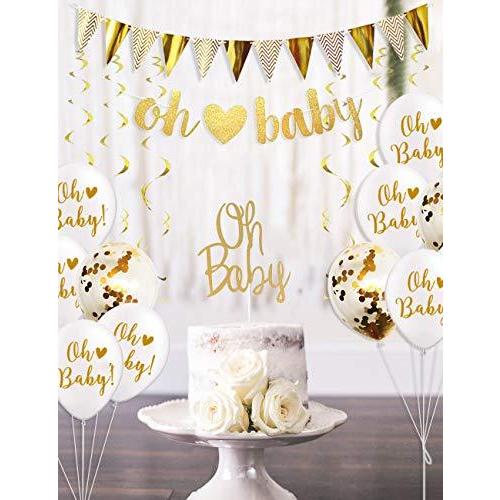 ベビーシャワー 飾り セット パーティー 装飾 男女通用 ゴールド バナー ガーランド 渦巻きバナー ケーキトッパー ケーキピック ラテックスバルーン S 1224 Three Pieces 通販 Yahoo ショッピング