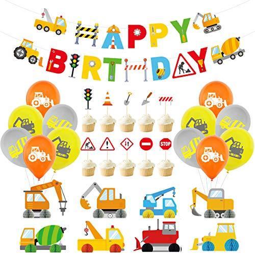 Happy Birthday 誕生日 風船 飾り付け 工事のテーマ 車バールン ガーランド ケーキトッパー ハニカムボール