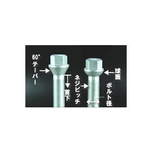 メルセデス ベンツ用 シルバー ホイールボルト M14×P1.5 R14 球面 首下