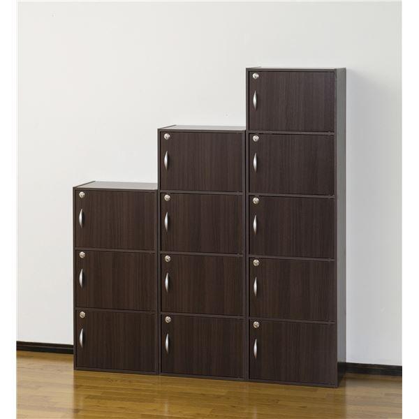 代引不可/鍵付きボックス/扉付き収納ラック 〔3段 ブラウン〕 高