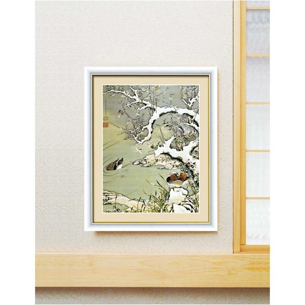 代引不可/伊藤若冲 額装品 白 〔 F4号 紅葉小禽図 〕 若冲 鳳凰 旭日