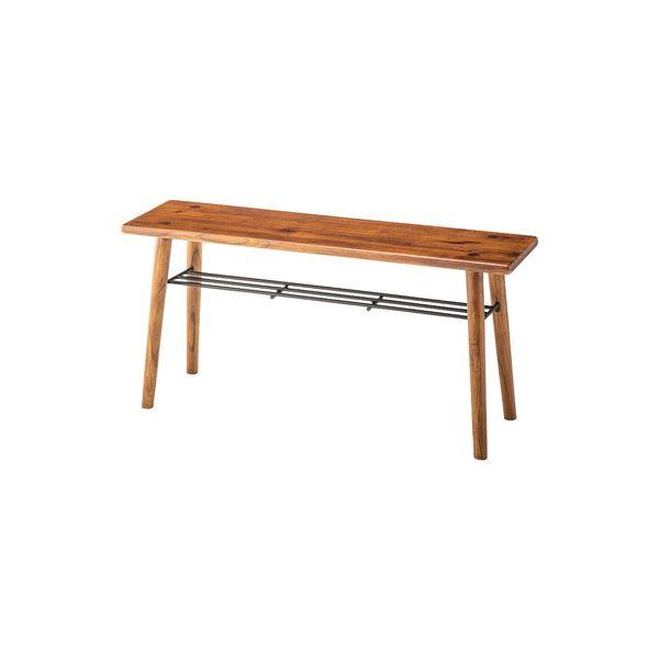 代引不可/ベンチ 約幅95cm ブラウン 棚付き 木製 天然木 ミンディ