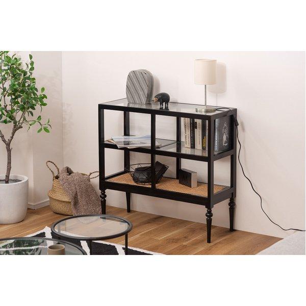 代引不可/オープン シェルフ 約幅80×奥行30×高さ75cm ブラック 木製 強化ガラス インテリア家具 収納棚 リビング家具/代引不可の画像