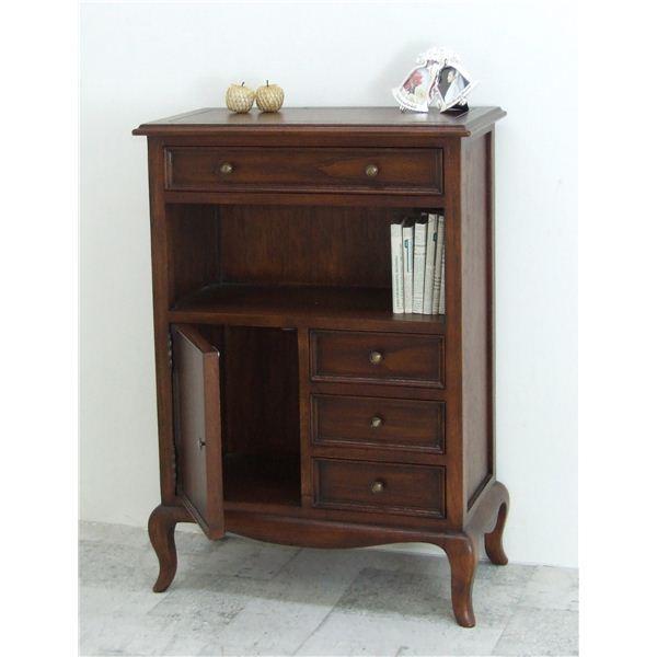 猫足電話台/FAX台 【幅61cm】 木製 扉/引き出し収納付き 【完成品】 代引不可/猫足電話台/FAX台 〔幅61cm〕 木製 扉/引き出し収納付き