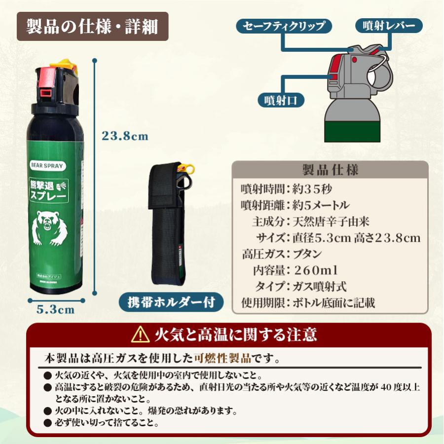 熊撃退スプレー 熊よけスプレー 熊スプレー 超強力 約35秒連続噴射 大
