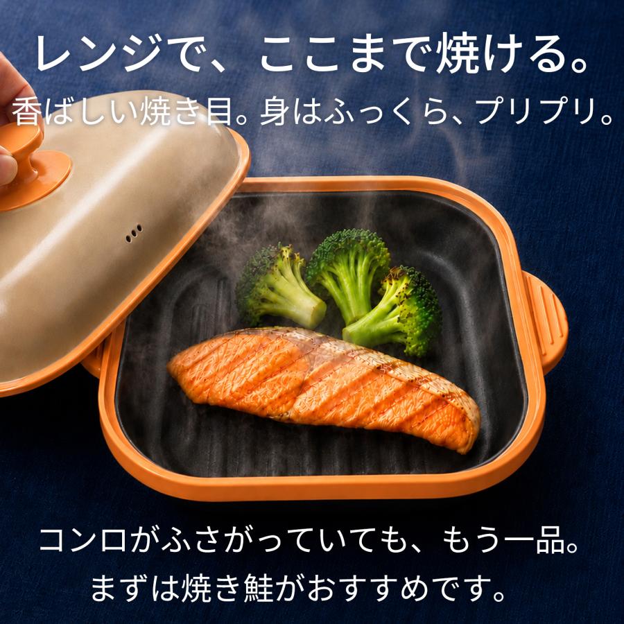レンジパン 電子レンジ調理器 【栄養管理士もおすすめ】 レンジグリル グリルパン 焼き魚 食洗機対応 フッ素コーティング 丸洗いOK |  | 01