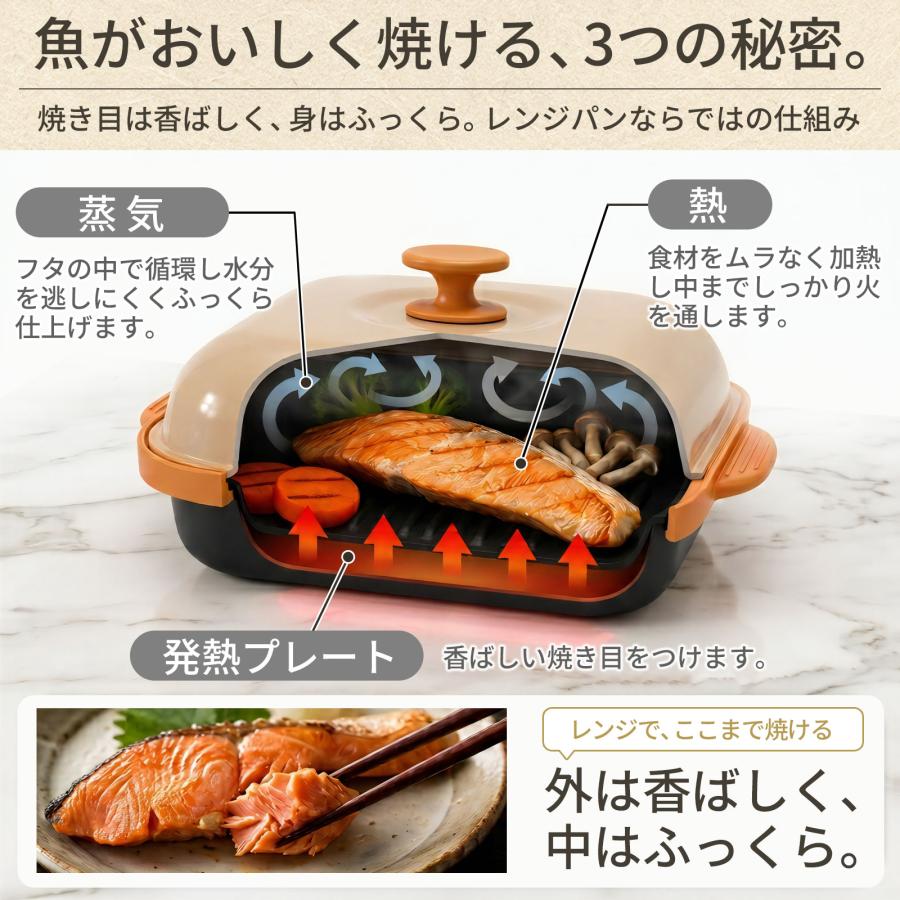 レンジパン 電子レンジ調理器 【栄養管理士もおすすめ】 レンジグリル グリルパン 焼き魚 食洗機対応 フッ素コーティング 丸洗いOK |  | 03