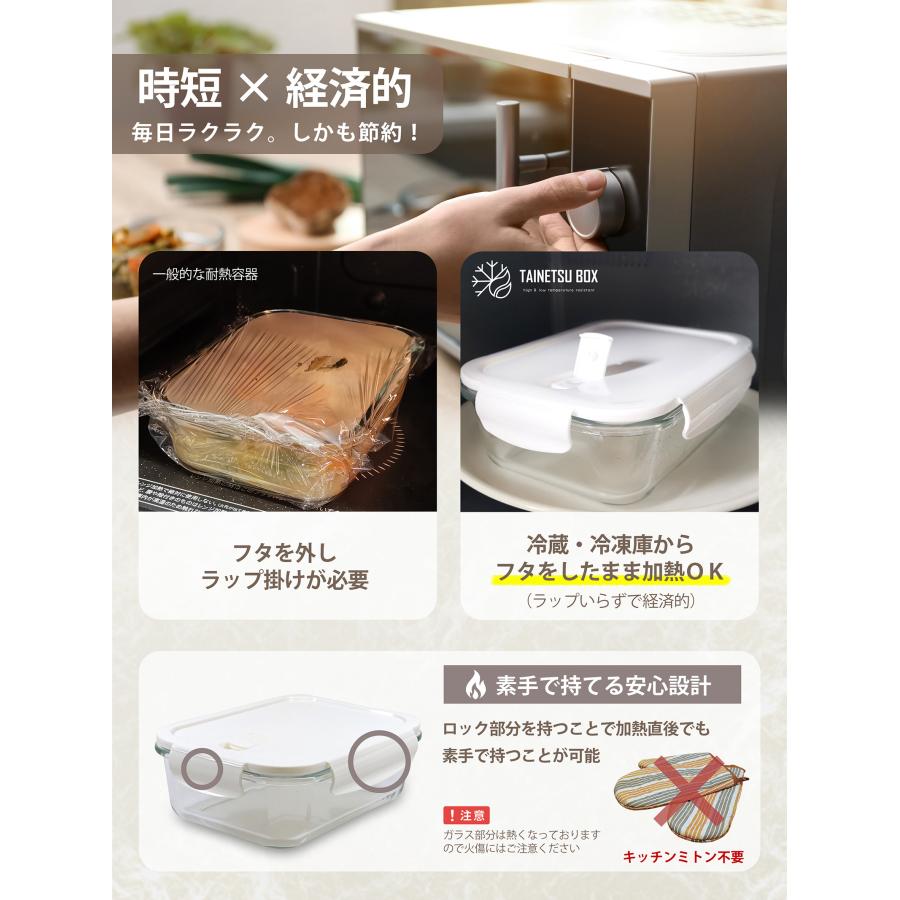 【バズるの泉 クックパッドplus掲載】 耐熱ガラス容器 耐熱容器 満足度100% フタをしたまま電子レンジ対応 オーブン 蓋付き 密閉 タイボ 5個セット |  | 06