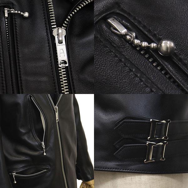 666 LEATHER WEAR LJM-1 U.K. サイドベルト シープスキン ライダースジャケット 日本製 BLACKの画像