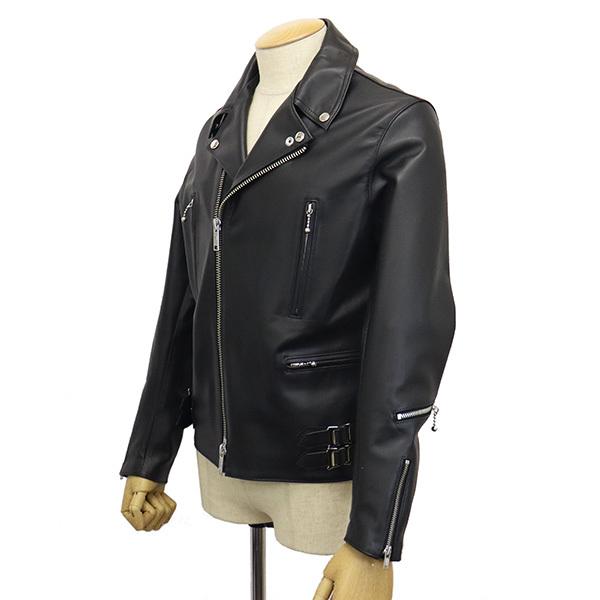666 LEATHER WEAR LJM-1TF タイトフィット U.K. サイドベルト シープスキン ライダースジャケット 日本製 BLACKの画像