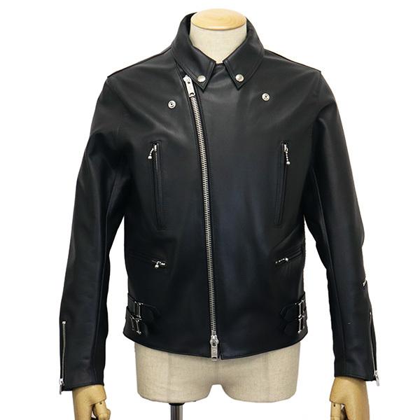 666 LEATHER WEAR LJM-1TF タイトフィット U.K. サイドベルト シープスキン ライダースジャケット 日本製 BLACKの画像