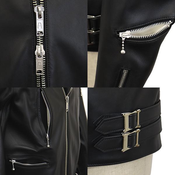 666 LEATHER WEAR LJM-1TF タイトフィット U.K. サイドベルト シープスキン ライダースジャケット 日本製 BLACKの画像