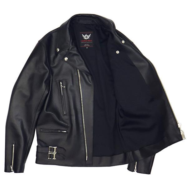 666 LEATHER WEAR LJM-1TFL タイトフィット U.K. サイドベルト シープスキン ライダースジャケット ロング 日本製 BLACKの画像
