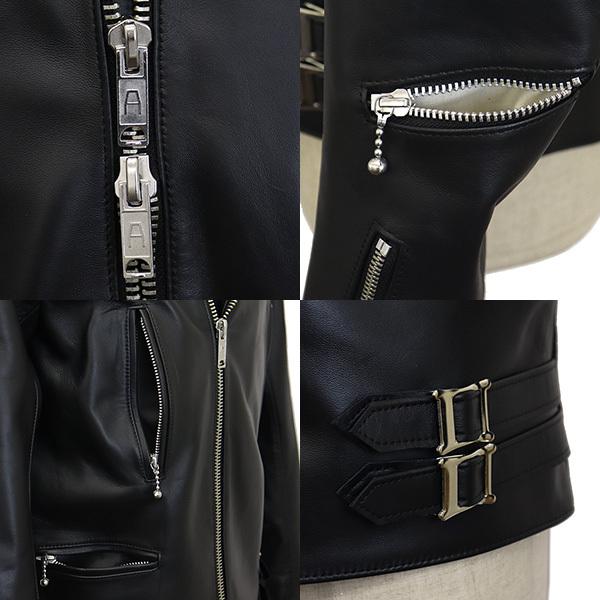 666 LEATHER WEAR LJM-1TFL タイトフィット U.K. サイドベルト シープスキン ライダースジャケット ロング 日本製 BLACKの画像